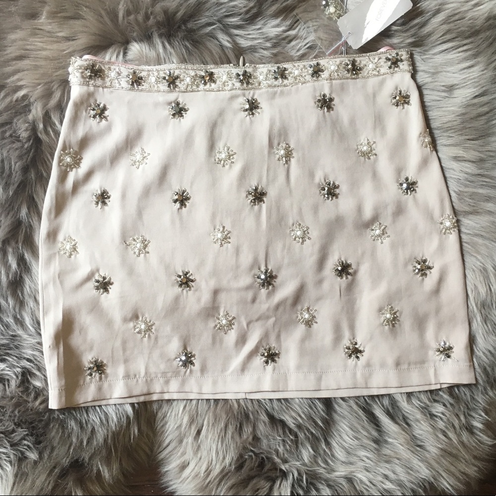 Beaded Mini Skirt - Taupe